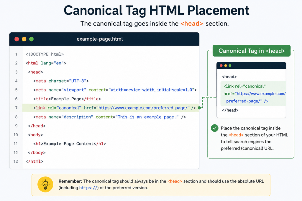 canonical tag HTML placement 