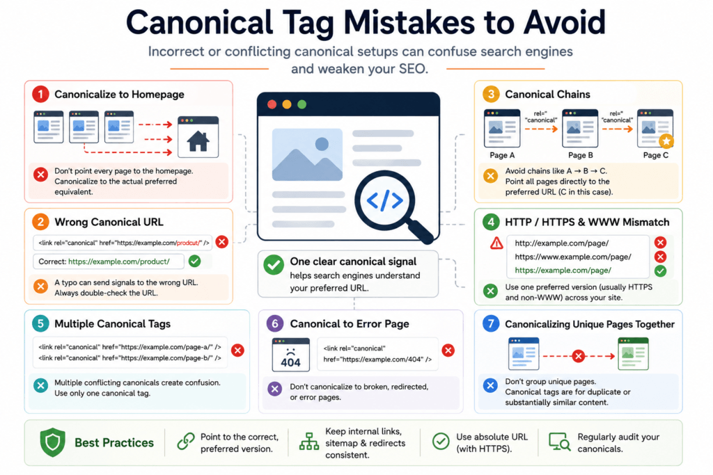SEO Canonical Tag Mistakes Infographic