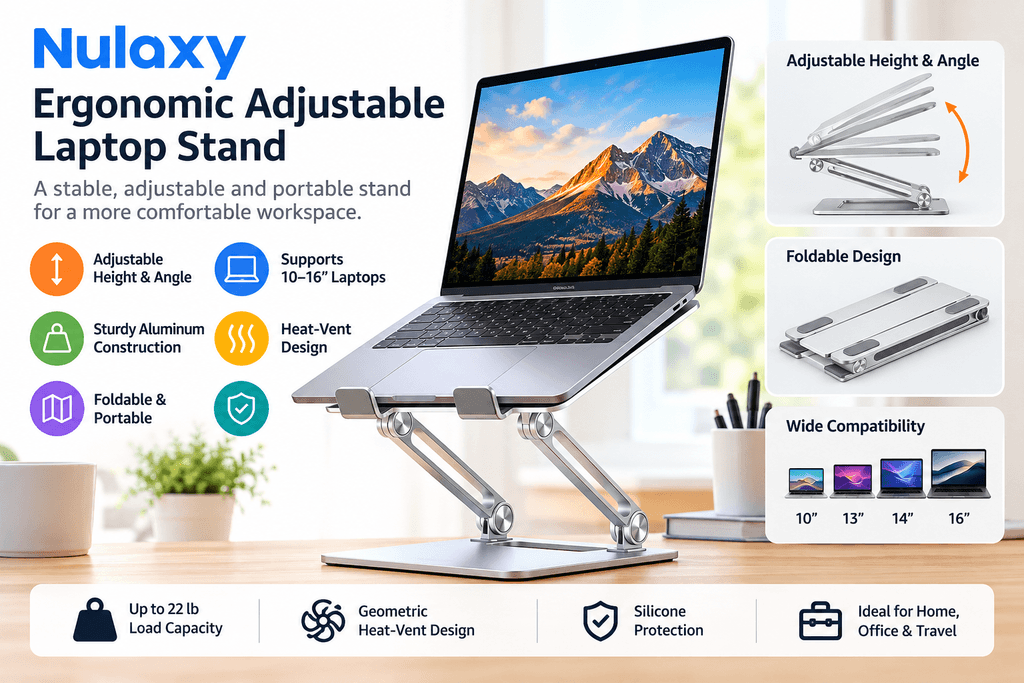 Nulaxy Adjustable Laptop Stand Infographic
