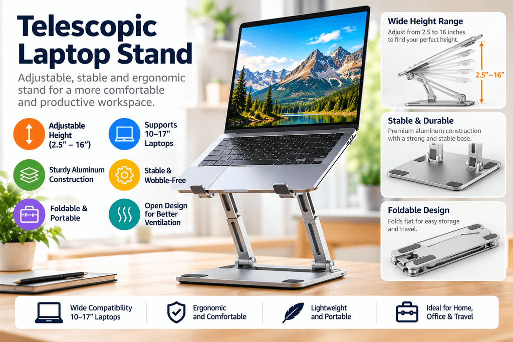 Telescopic Laptop Stand Workspace Ad